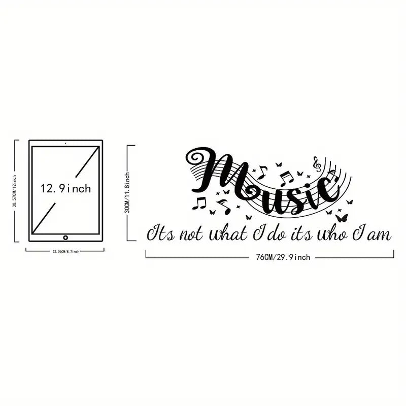 Black Musical Note Wall Decal - PVC Sticker for Living Room & Bedroom Decor, 11.81x31.10 inches, Wall Stickers, 300x790mm