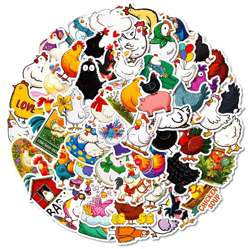 10/30/56PCS Cute Chicken Flock PVC Sticky Sticker Aesthetic Children's Stationery DIY Decoration Scrapbooking School Supplies