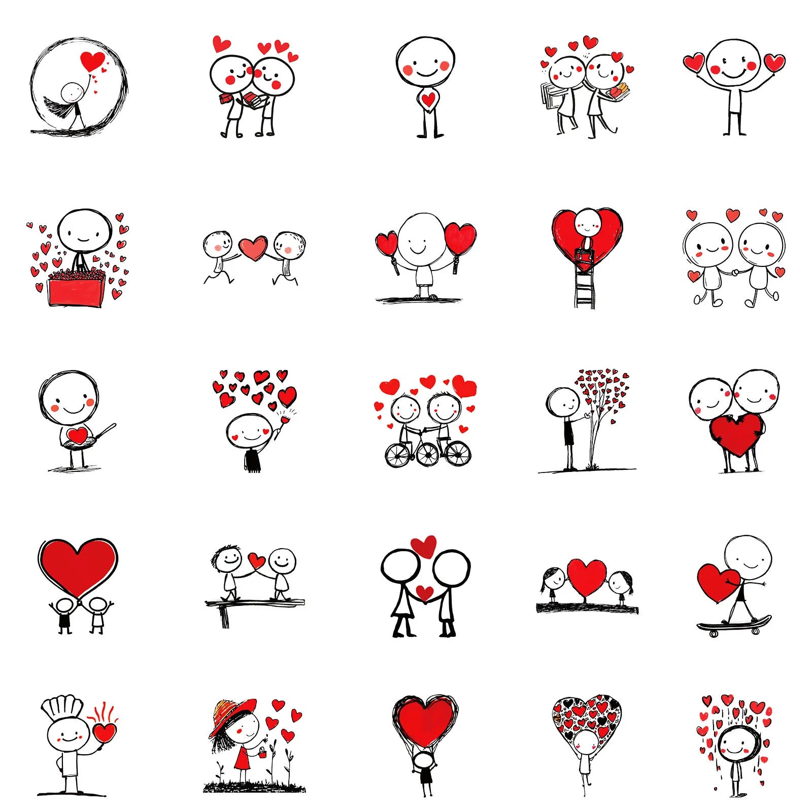 50PCS Simple Line Graffiti Stickers Red Heart Cartoon DIY Children Staionary Notebook Stickers
