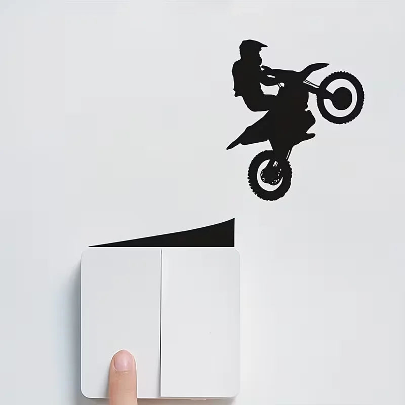 1pc Creative Black Motorcycle Switch Wall Sticker -PVC Detachable Wall Sticker, Bathroom, Bedroom, Living Room Light Switch Deco