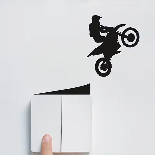 1pc Creative Black Motorcycle Switch Wall Sticker -PVC Detachable Wall Sticker, Bathroom, Bedroom, Living Room Light Switch Deco