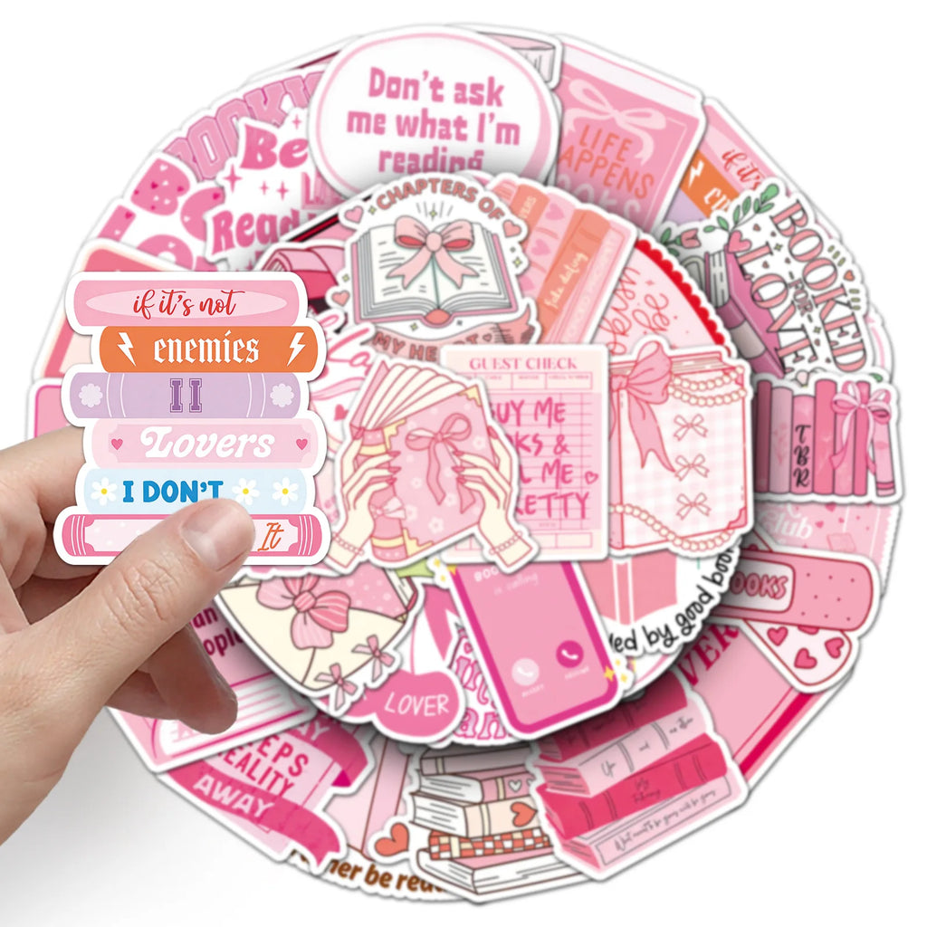 50-Pack Pink Bookish Romantic Graffiti Decal Stickers for Phone Laptop Guitar Helmet Skateboard Luggage Notebook