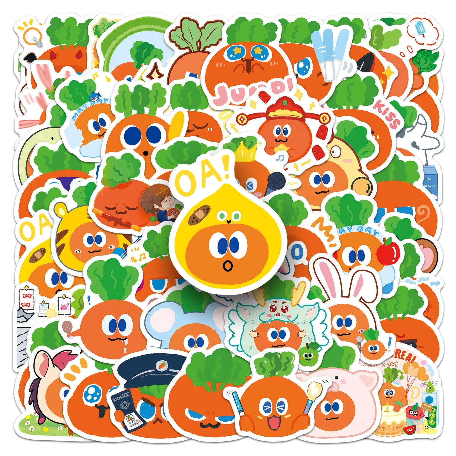 50-Pack Cartoon Carrot DIY Graffiti Stickers Waterproof Decorations for Students Notebooks Laptops Suitcases Fridge