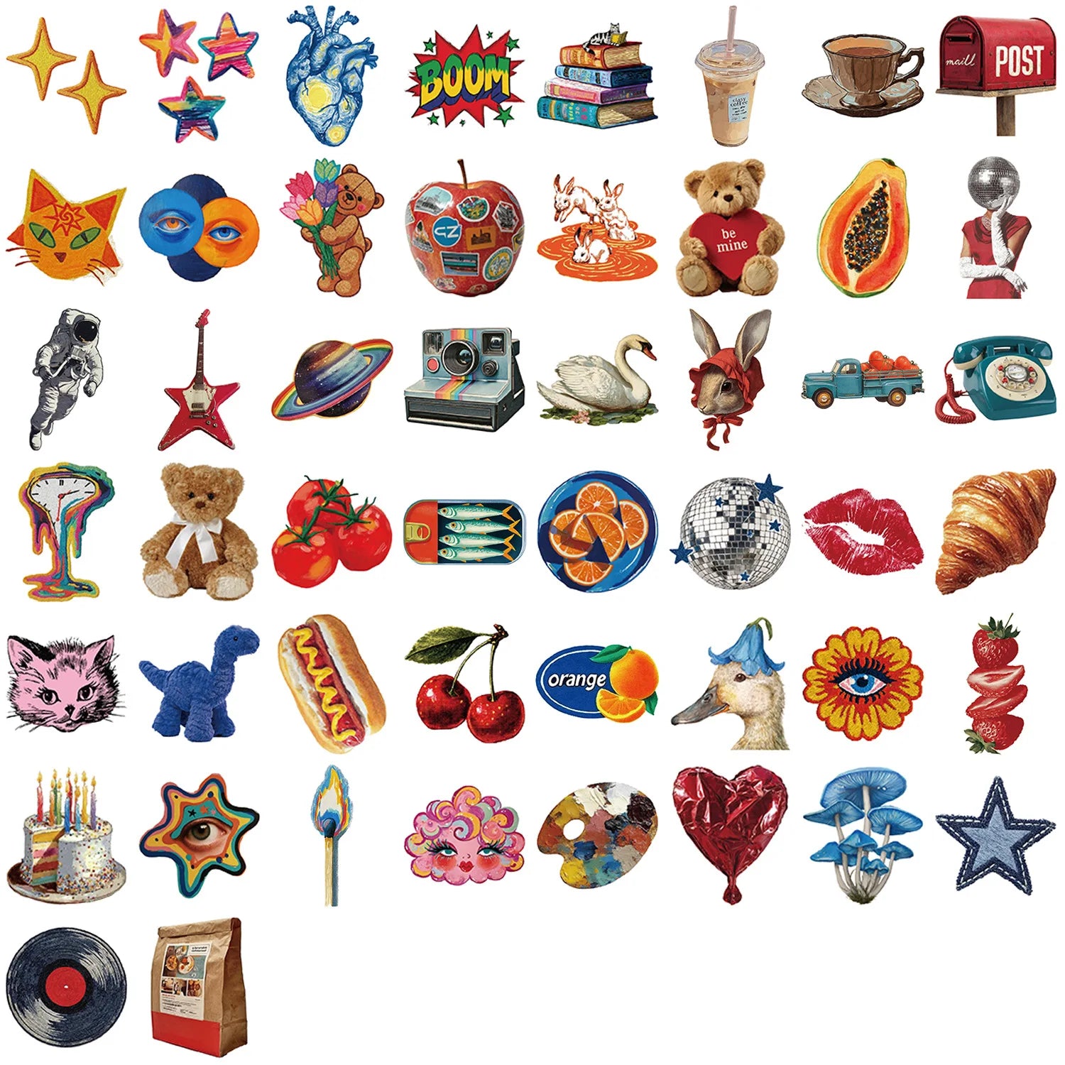 ‌50/100Pcs Retro Cartoon Aesthetic Stickers - Vintage Mix PET Waterproof Decals for Guitar, Piano, Fridge, Suitcase, Stationery