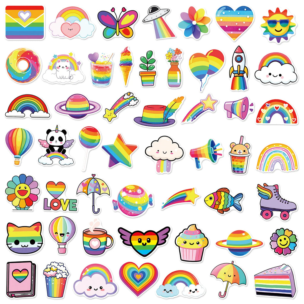 50PCS Cartoon Cute Rainbow Stickers Phone Tablet Waterproof Helmet Car Decoration Children Stationary Stickers