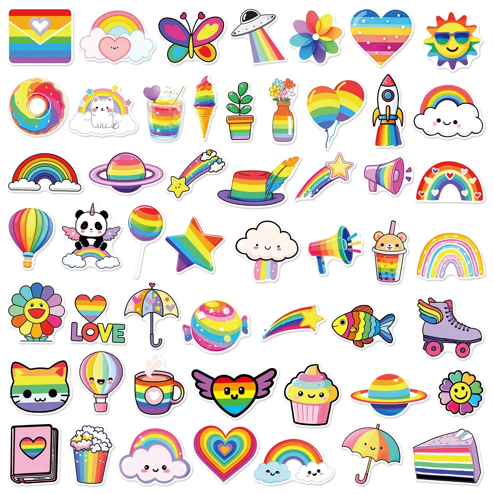 50PCS Cartoon Cute Rainbow Stickers Phone Tablet Waterproof Helmet Car Decoration Children Stationary Stickers