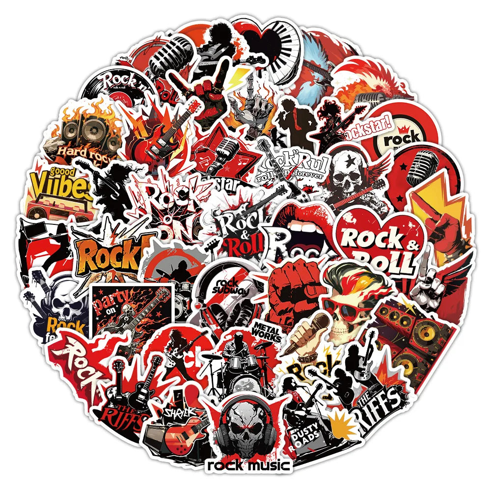 50-Pack Hip Hop Rock Music Graffiti Stickers Waterproof Decorations for Water Bottles Luggage Refrigerators Mobiles Stationery