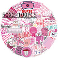 50/100PCS Pink Nurse Graffiti Stickers Decorative Guitar Luggage DIY Waterproof Stationery Notebook Stickers