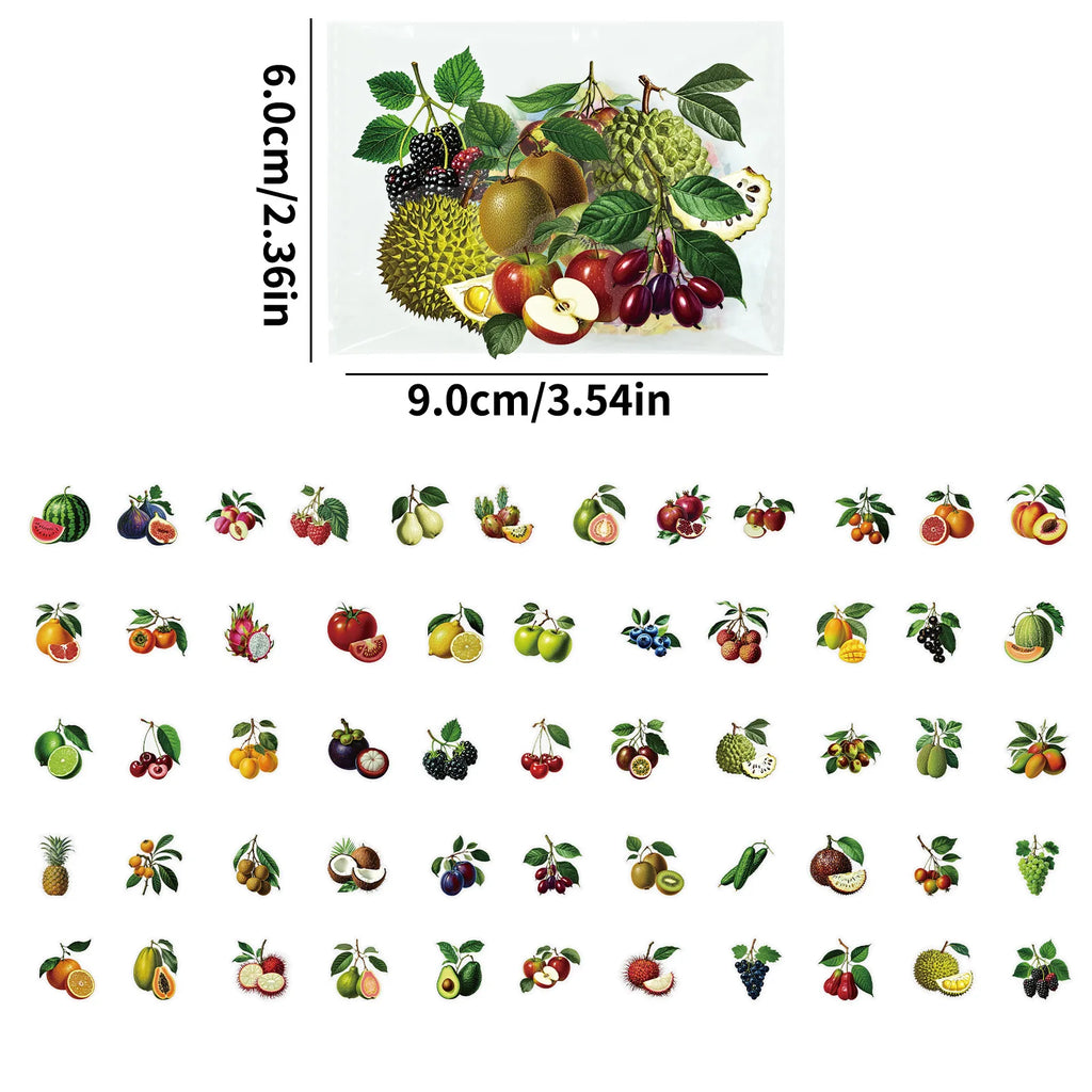 56/112 Pcs New Realistic Plant Fruit Clear PET Waterproof Stickers for Atmosphere Decor Fridge Cabinet Drawer Lunch Box Notebook