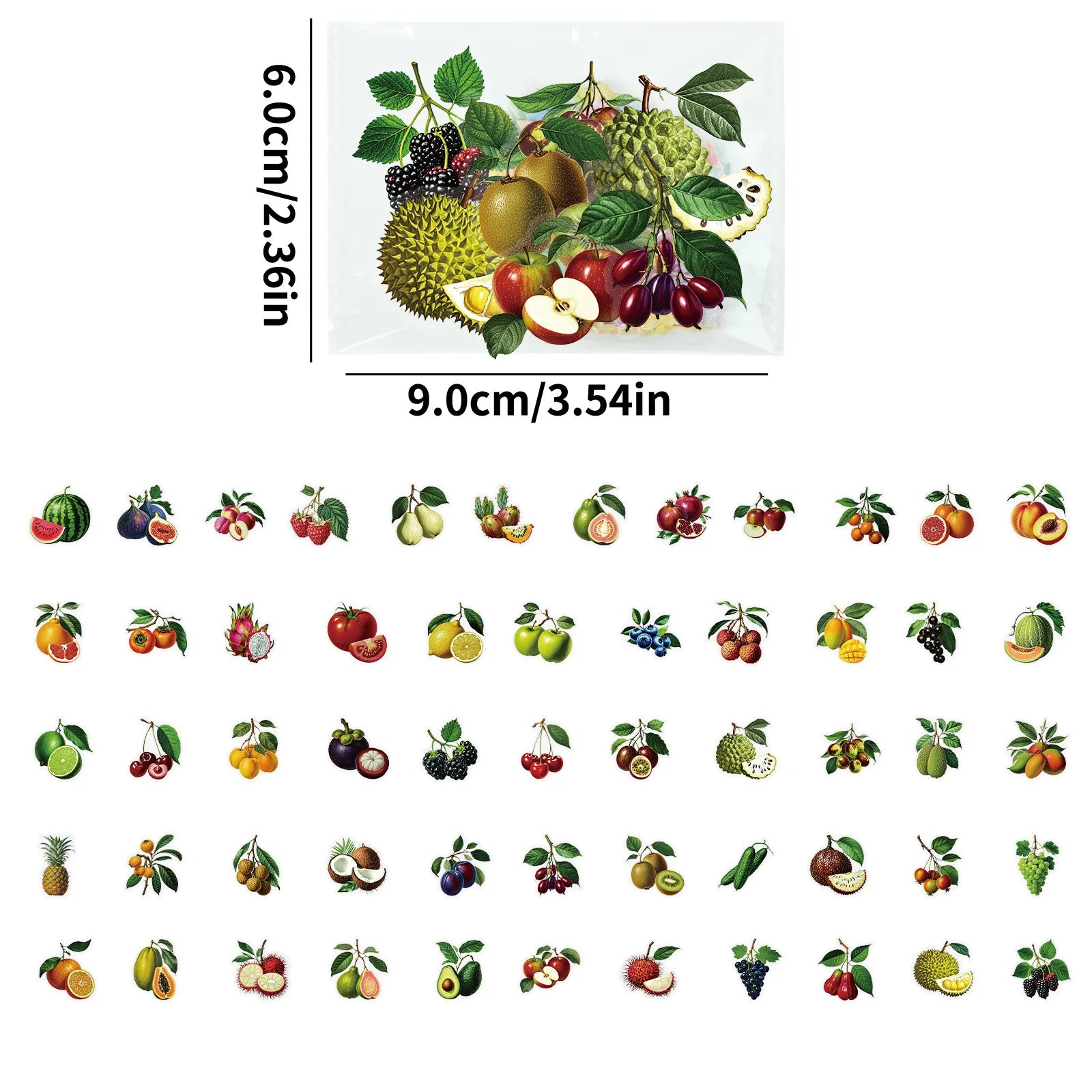 56/112 Pcs New Realistic Plant Fruit Clear PET Waterproof Stickers for Atmosphere Decor Fridge Cabinet Drawer Lunch Box Notebook