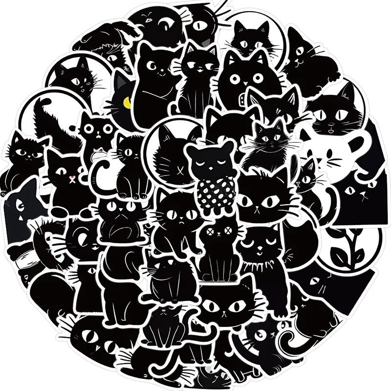 10/30/50PCS Kawaii Black Cat PVC Sticker Aesthetic Children's Decoration Scrapbooking for Kids Korean Stationery School Supplies
