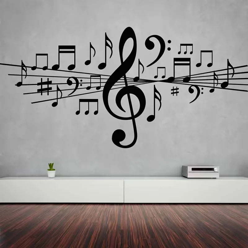 Elegant Black Musical Notes Wall Sticker - Removable Vinyl Decal for Living Room, Studio, Bedroom, Dance Art Gift Poster, 22.83x