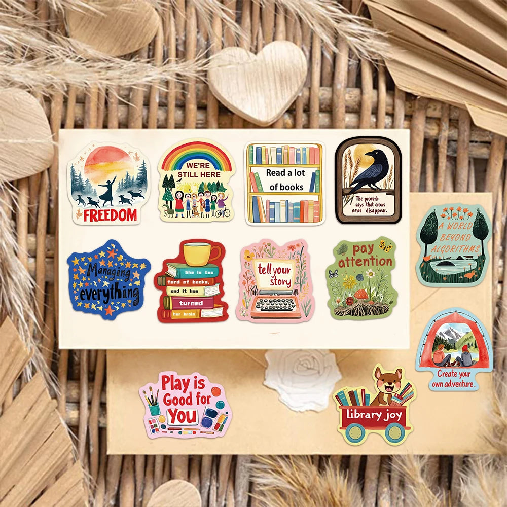 50PCS Inspirational Language Power Cartoon Stickers DIY Scrapbook Phone Case Laptop Tablet Decorative Stickers