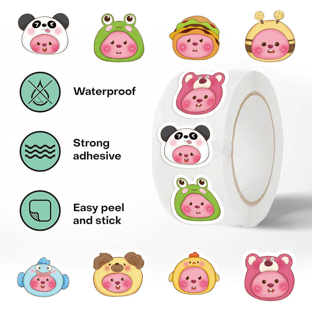 500/1000PCS Adhesive Cute Cartoon Bee Animal Gift Sealing DIY Decor Envelope Waterproof Stationery Notebook Children Stickers