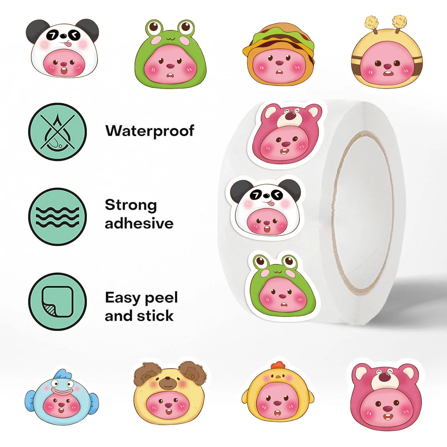 500/1000PCS Adhesive Cute Cartoon Bee Animal Gift Sealing DIY Decor Envelope Waterproof Stationery Notebook Children Stickers