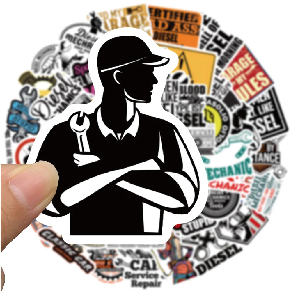 50PCS Diesel Mechanic Stickers Photocard Gift Art Picture Cartoon Laptop Luggage Skateboard Community Decoration Reward Sticker