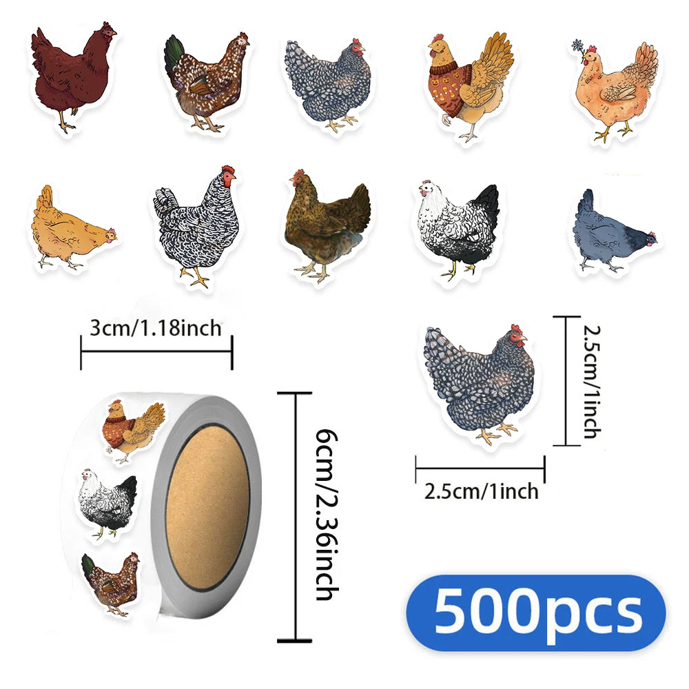 500PCS Cartoon Old Hen Learning Reward Stickers 10 sheets 2.5cm/1.0-inch Chicken Learning Reward Set Party Gift Stamps