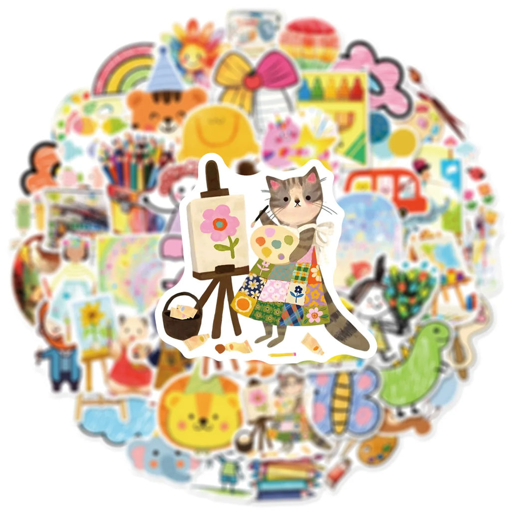 50PCS Cartoon Cute Drawing Graffiti Stickers Water Cup Desk Decoration Children Notebook Waterproof Stickers