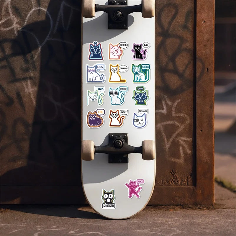 10/30/56PCS Abstract Lines Cat PVC Sticky Sticker Stationery DIY Children's Laptop Luggage Skateboard Decoration Scrapbooking