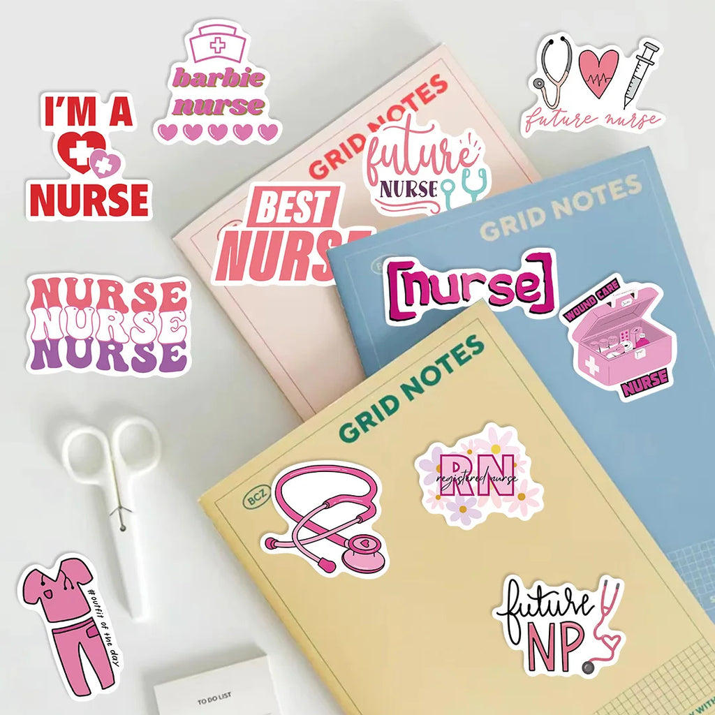 50/100PCS Pink Nurse Graffiti Stickers Decorative Guitar Luggage DIY Waterproof Stationery Notebook Stickers