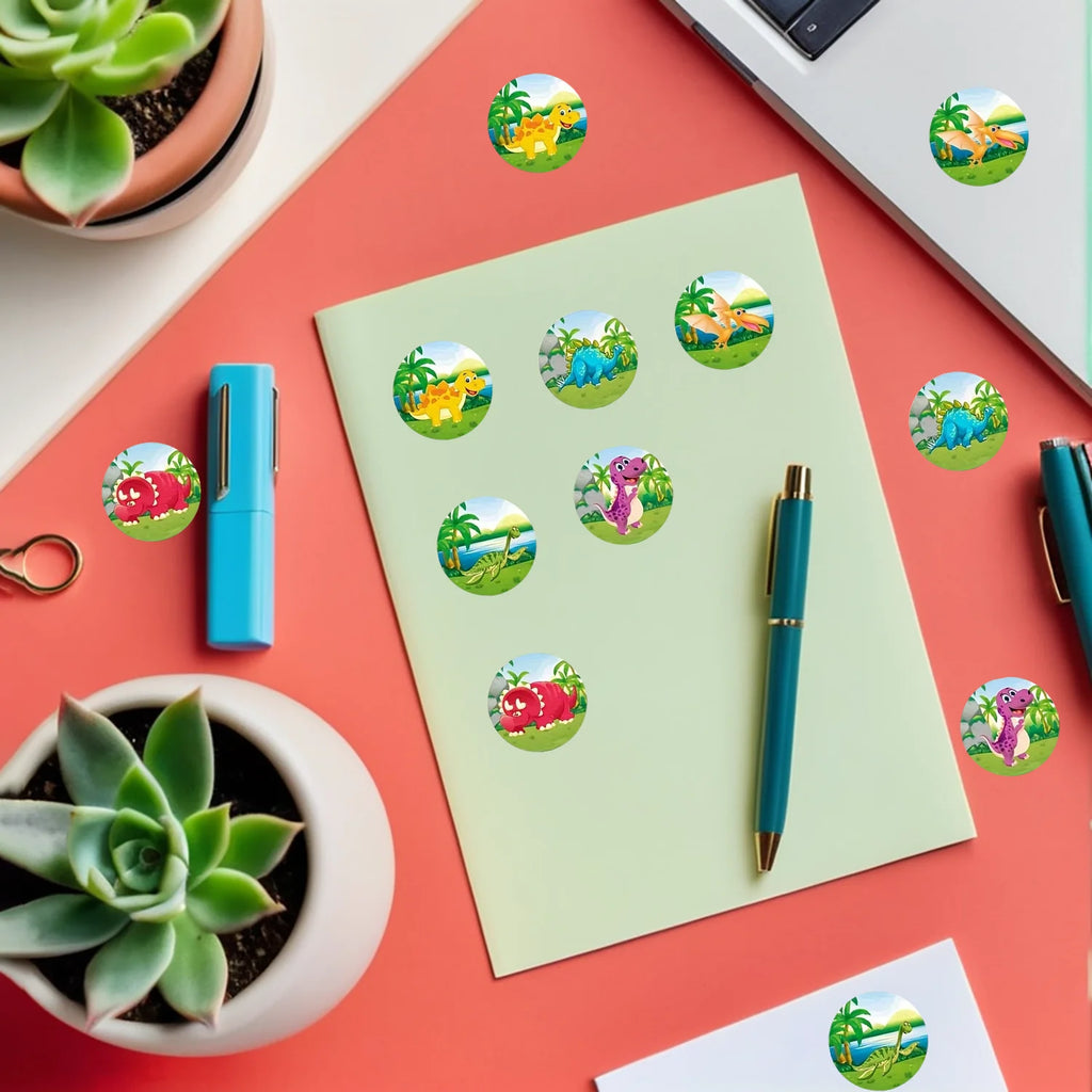 1R(500pcs) 2.5cm/1'' Dinosaur Animals Cartoon Stickers for kids school teacher Classroom Reward Encouragement Home Decor Labels
