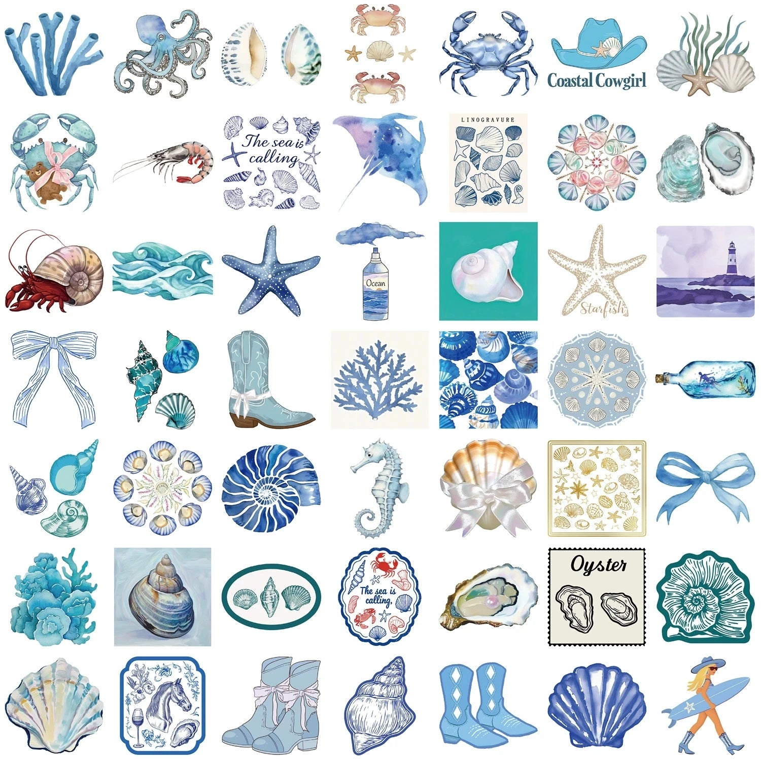 100PCS Cartoon Blue Coast Graffiti Stickers Decor Guitar Notebook Luggage DIY Stationery Stickers