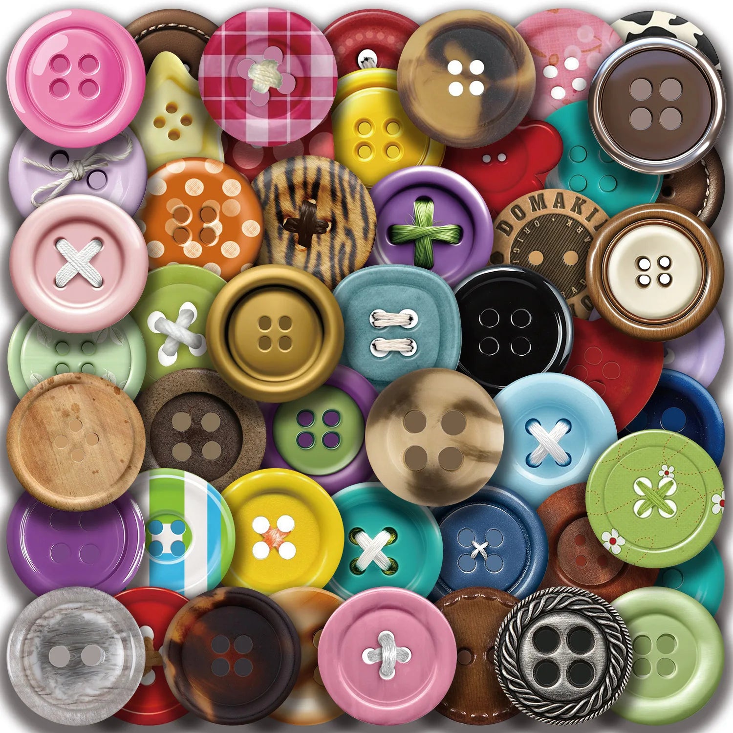 50PCS Cartoon Button Graffiti Stickers Waterproof DIY Stickers Decorative Stationery Water Cup Motorcycle Scooter Sticker