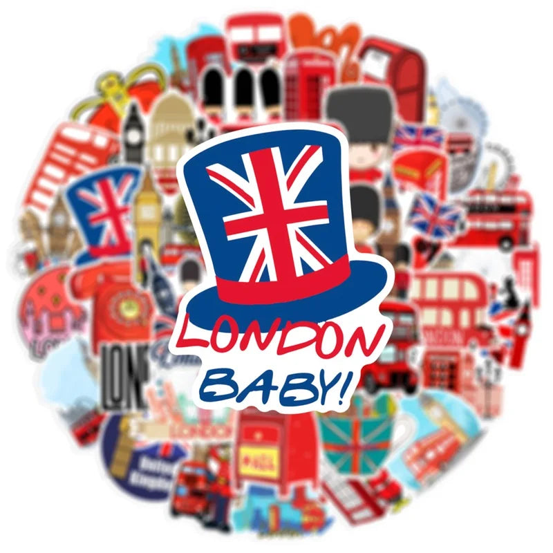 10/30/50PCS Red London Sticker Aesthetic PVC DIY Children's Korean Stationery School Supplies Decoration Scrapbooking for Kids