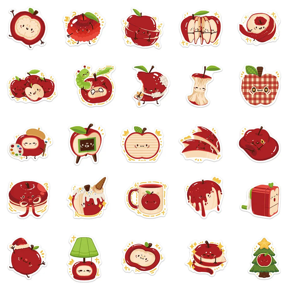 50-Pack Cute Fresh Apple Garden Stickers for Water Bottles Laptops Notebooks Phones Student Stationery DIY Decoration