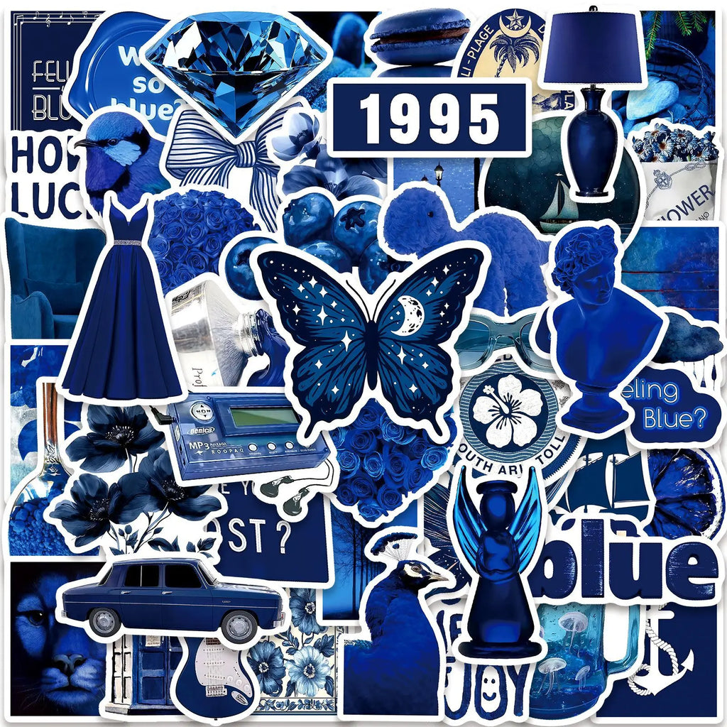 50-Pack Deep Blue Artistic Stickers for Phone Tablet Guitar Luggage Skateboard Notebook Stationery Decorative Graffiti Decals