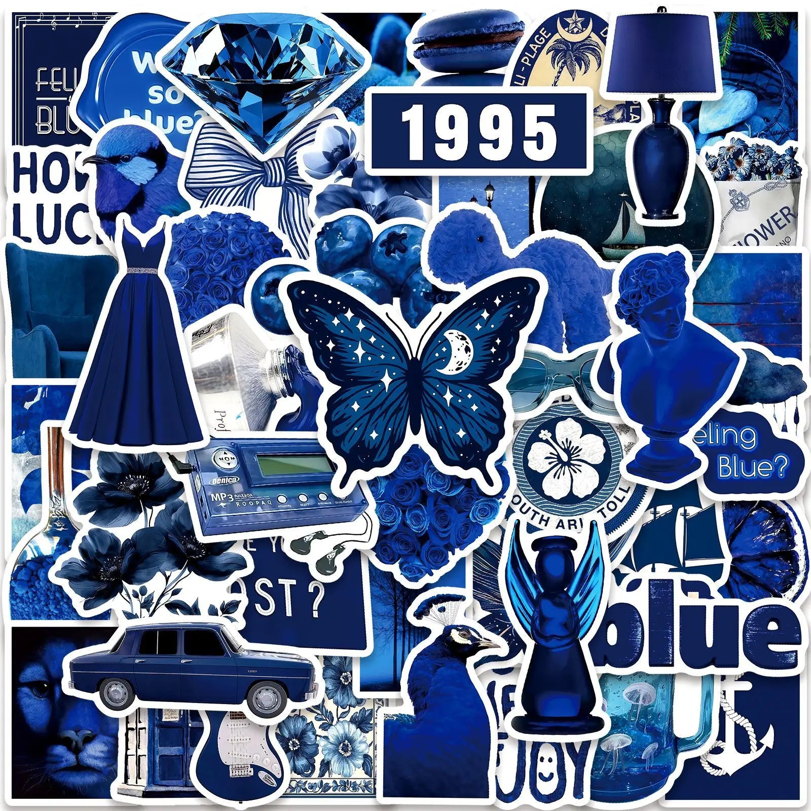 50-Pack Deep Blue Artistic Stickers for Phone Tablet Guitar Luggage Skateboard Notebook Stationery Decorative Graffiti Decals
