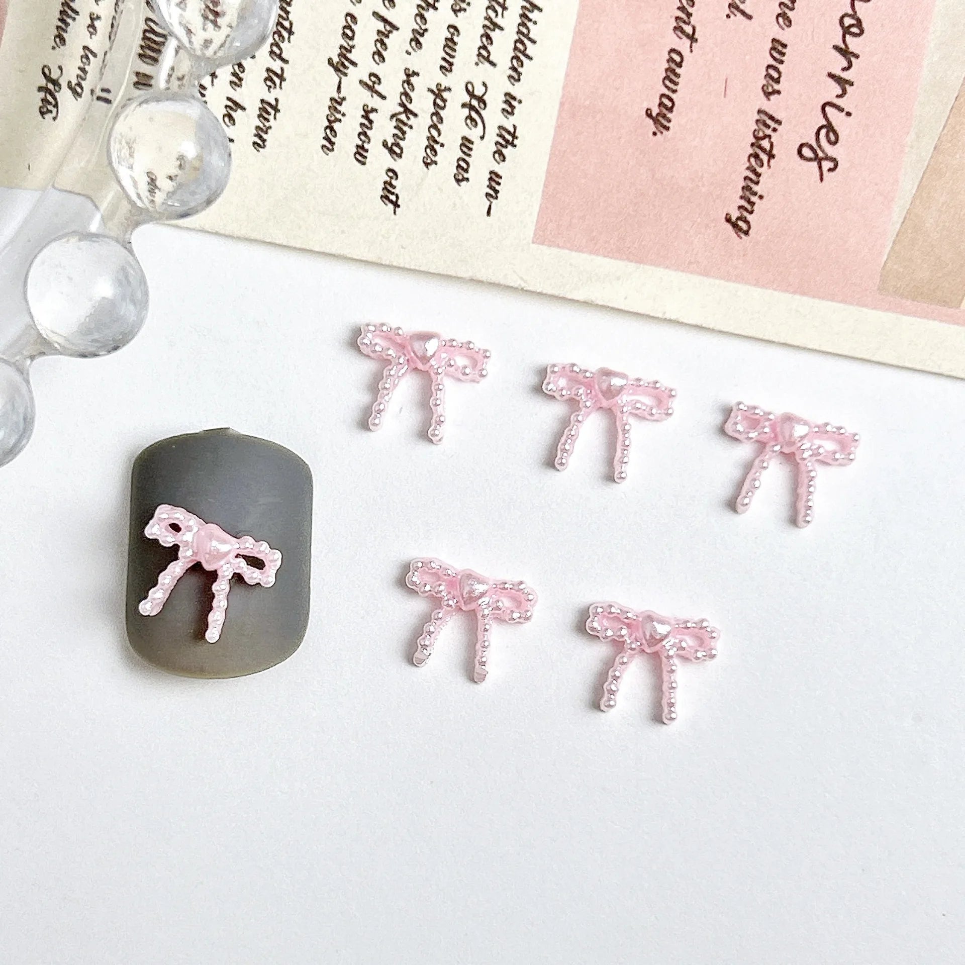 20pcs Mini Nail Charms Trendy Bow and Pearl Love Heart Nail Art Accessories Multi Colors Ribbon Bow ties Resin Nails Decoration
