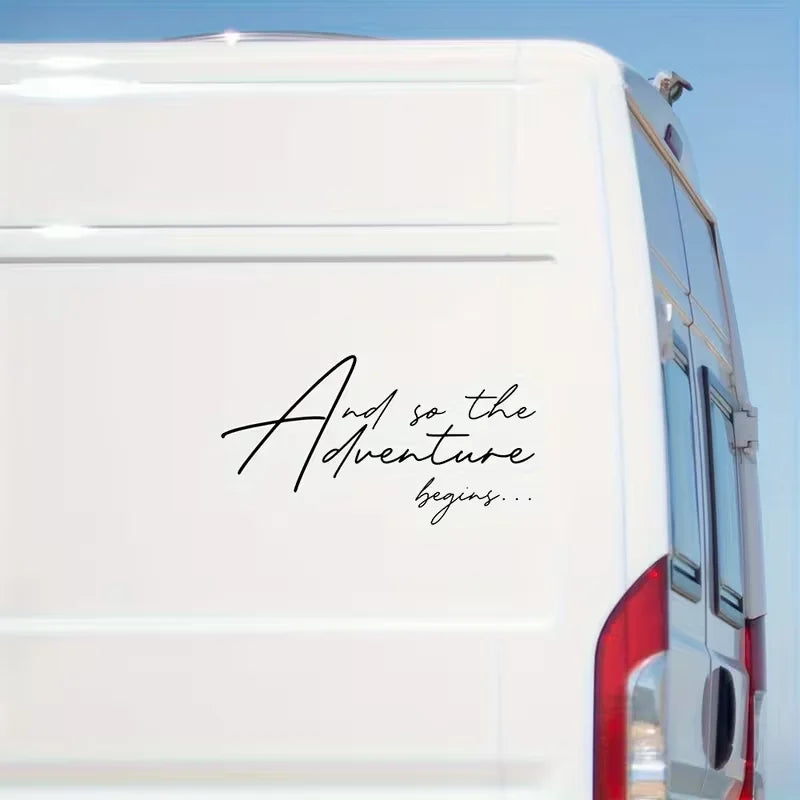 Adventure Begins" Vinyl Decals for Large Car Vans, Camper Vans, Caravans, And Motorhomes - Self-Adhesive, Glossy Finish, Single