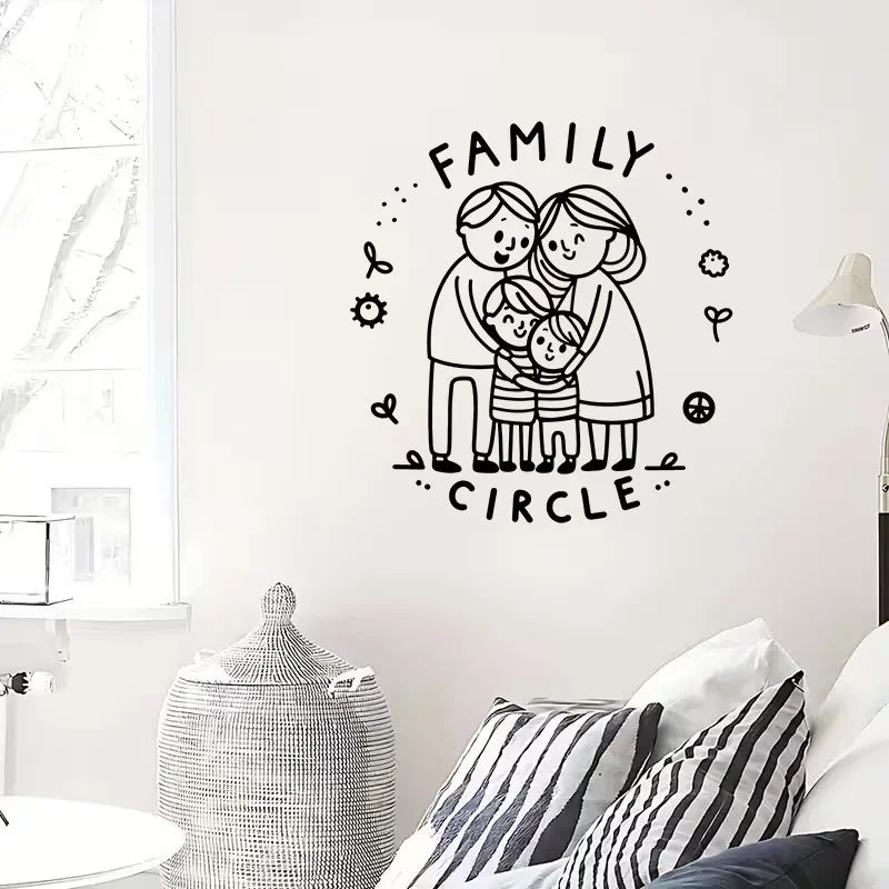 1pcs A heart - warming family of four embracing, with FAMILY CIRCLE written above, surrounded by cute decorative elements. Wall