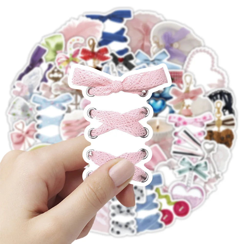 50-Pack Waterproof Butterfly Knots Stickers Cartoon DIY Decorations for Girls Stationery Box Notebook Luggage