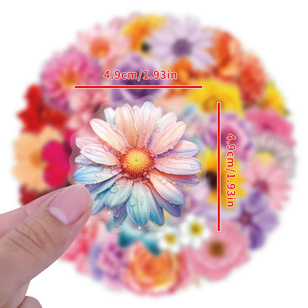 63/126PCS Transparent PET Flower Personalized Graffiti Stickers for Luggage, Water Cups, Scooter Stickers