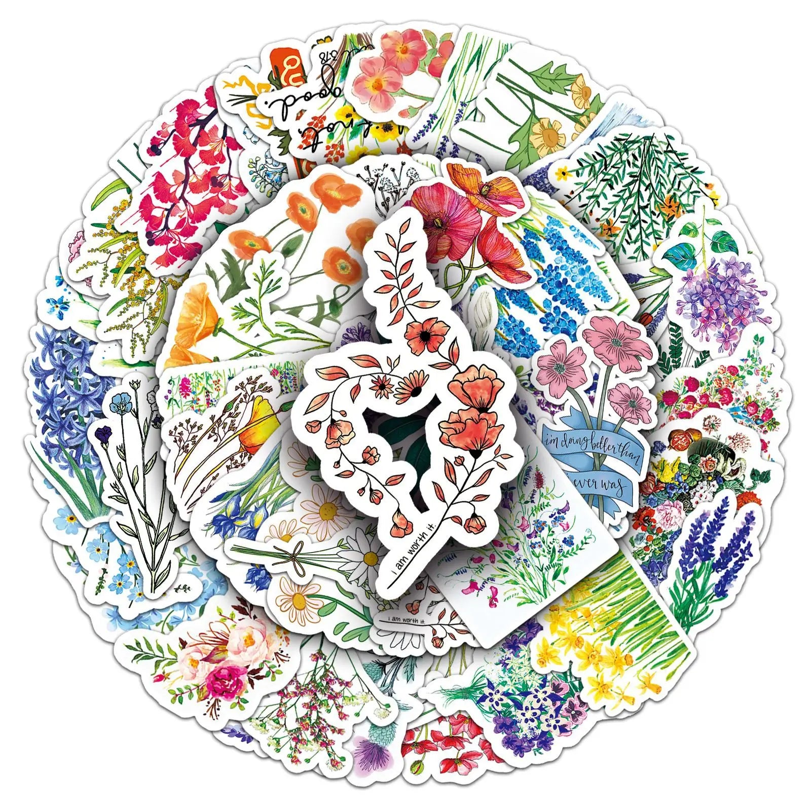 50/100PCS Cartoon Colorful Flowers Personalized Fashion DIY Luggage Notebook Graffiti Stickers