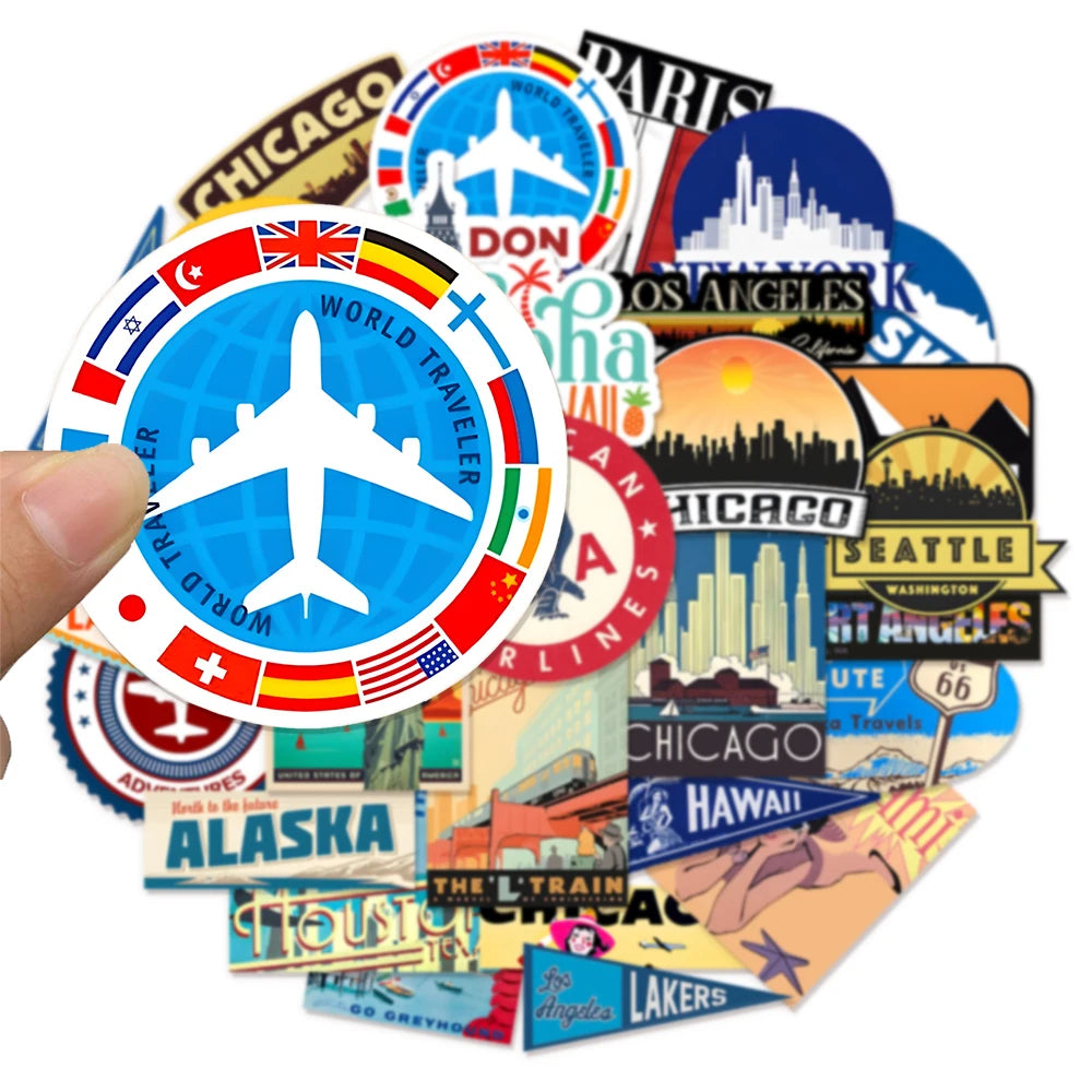 30PCS US Popular Route 66 Cartoon Fun Sticker Pack DIY Manual Account Phone Case Notebook Skateboard