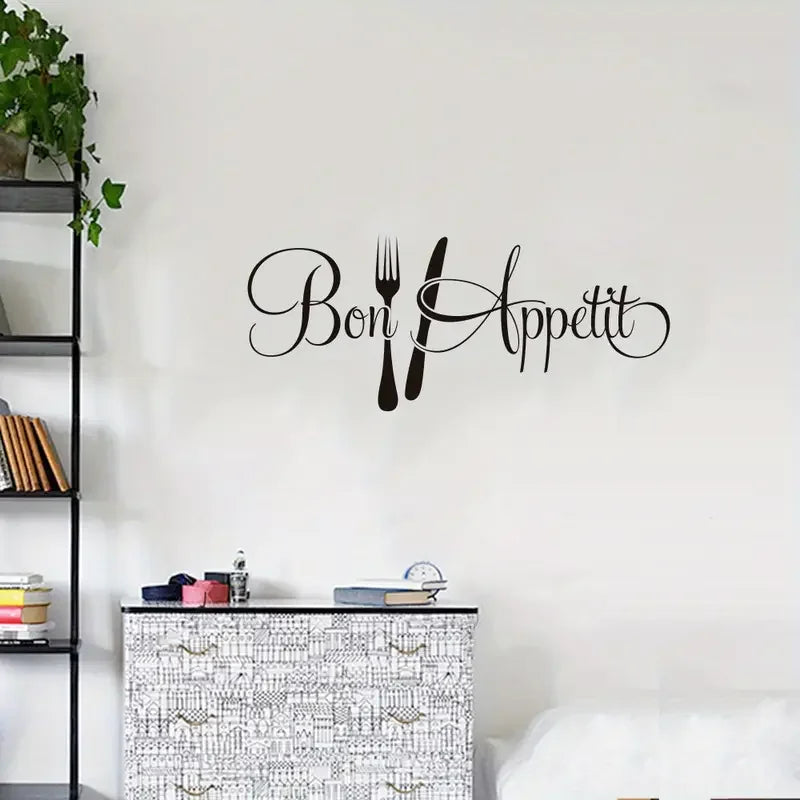 Reusable Self-Adhesive BON Appetit Wall Decal - Modern Geometric Kitchen Decor with Elegant Cursive Lettering, No Residue Remova