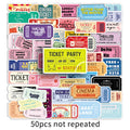 50-Pack Creative Cartoon Ticket Stickers Waterproof DIY Graffiti Decals for Mobile Phones Guitars Helmets Luggage Notebooks