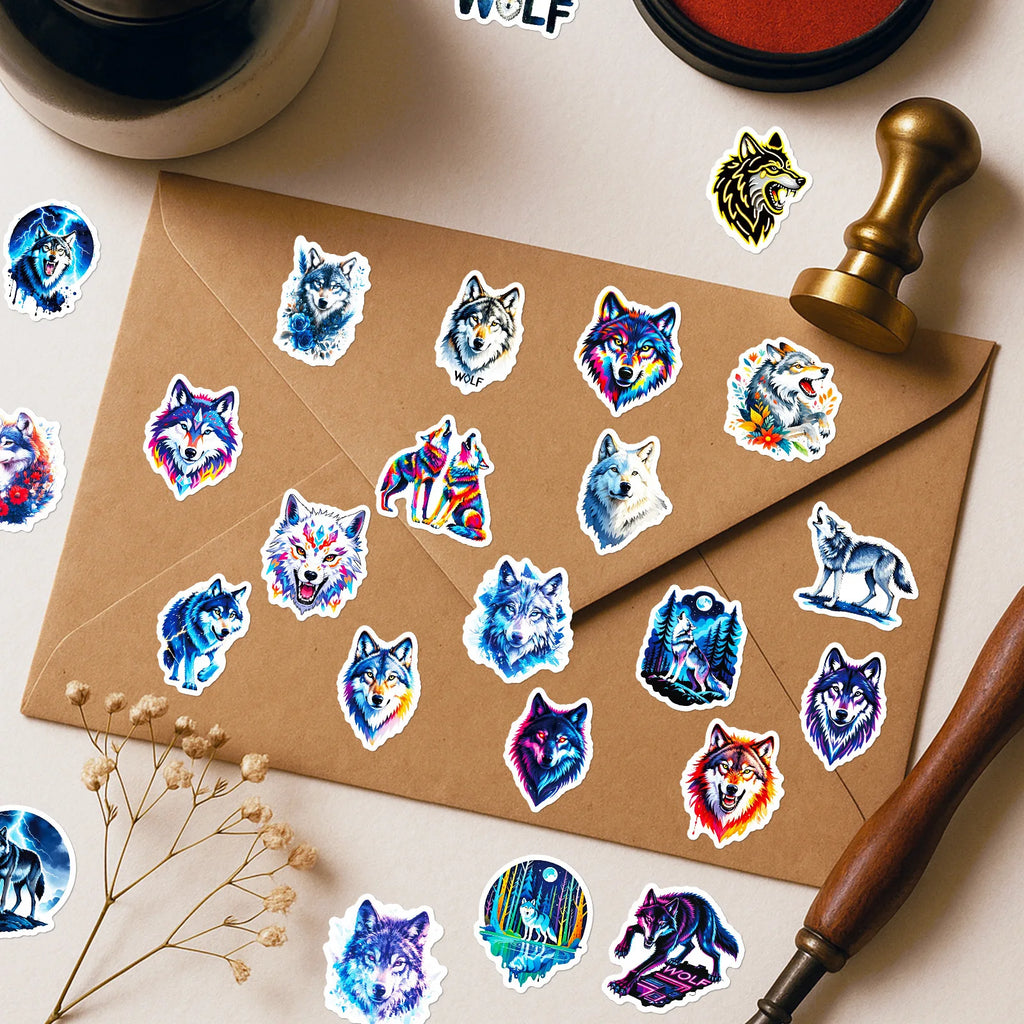 56/112 Pcs Cool Vivid Coyote Doodle Stickers Strong Adhesive for Stationery Box Pen Holder Phone Laptop Skateboard Surfboard