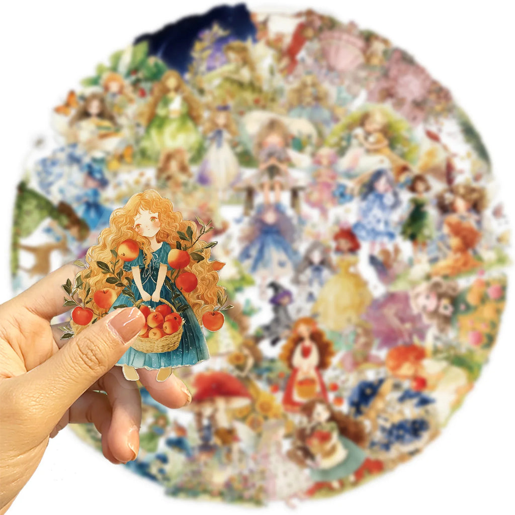 50/100PCS Transparent PET Cartoon Fairy Tale Princess Sticker Pack Waterproof Decorative Guitar Notebook Stationery Stickers