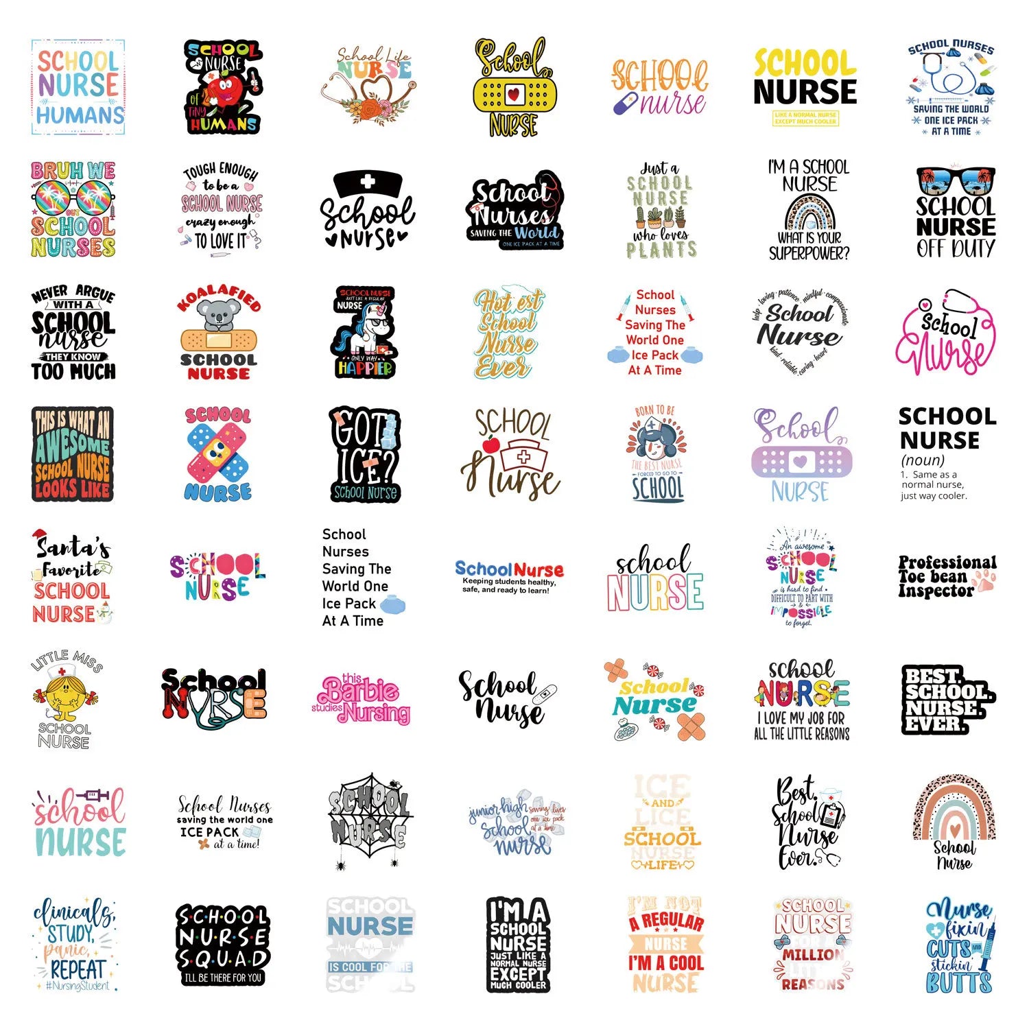 55/110PCS Cartoon School Nurse Graffiti Waterproof Sticker Car Luggage Student Stationery Notebook Sticker Decals