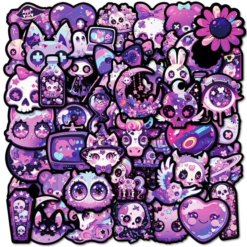 10/30/50PCS Kawaii Purple Animal Sticky PVC Sticker Aesthetic Stationery DIY Decoration Scrapbooking School Supplies for Kids