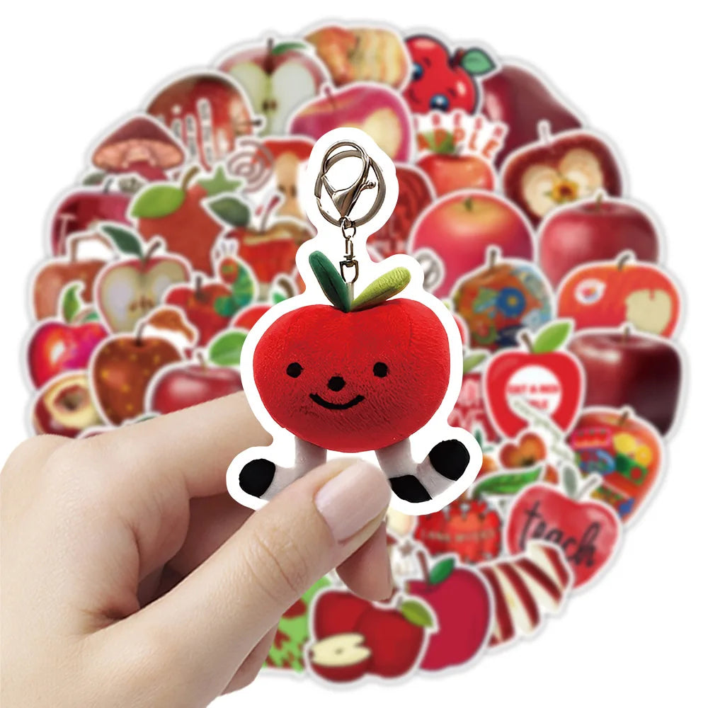 50-Pack Cartoon Apple Stickers for Office Supplies Notebook Luggage Helmet Fridge Decorative Decals