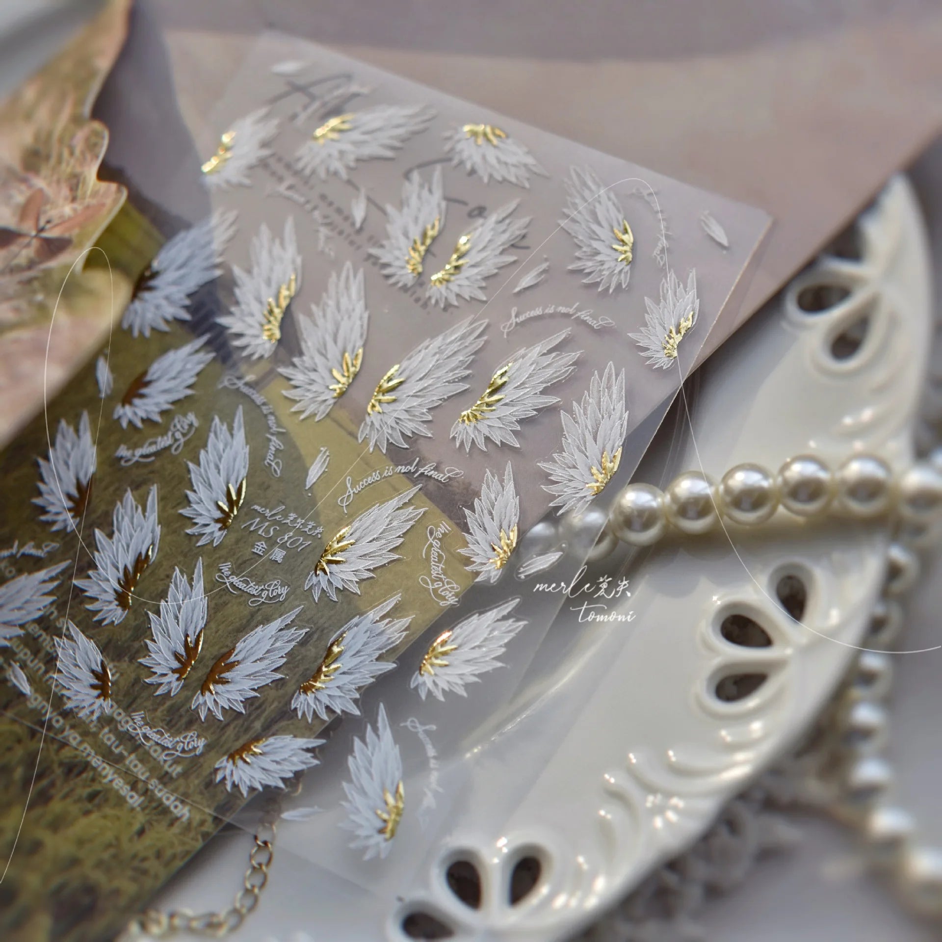 Gold-embossed Nail Stickers 3D Angel Black and White Wings Nail Art Stickers Retro Wing SelfAdhesive Transfer Nail Decorations