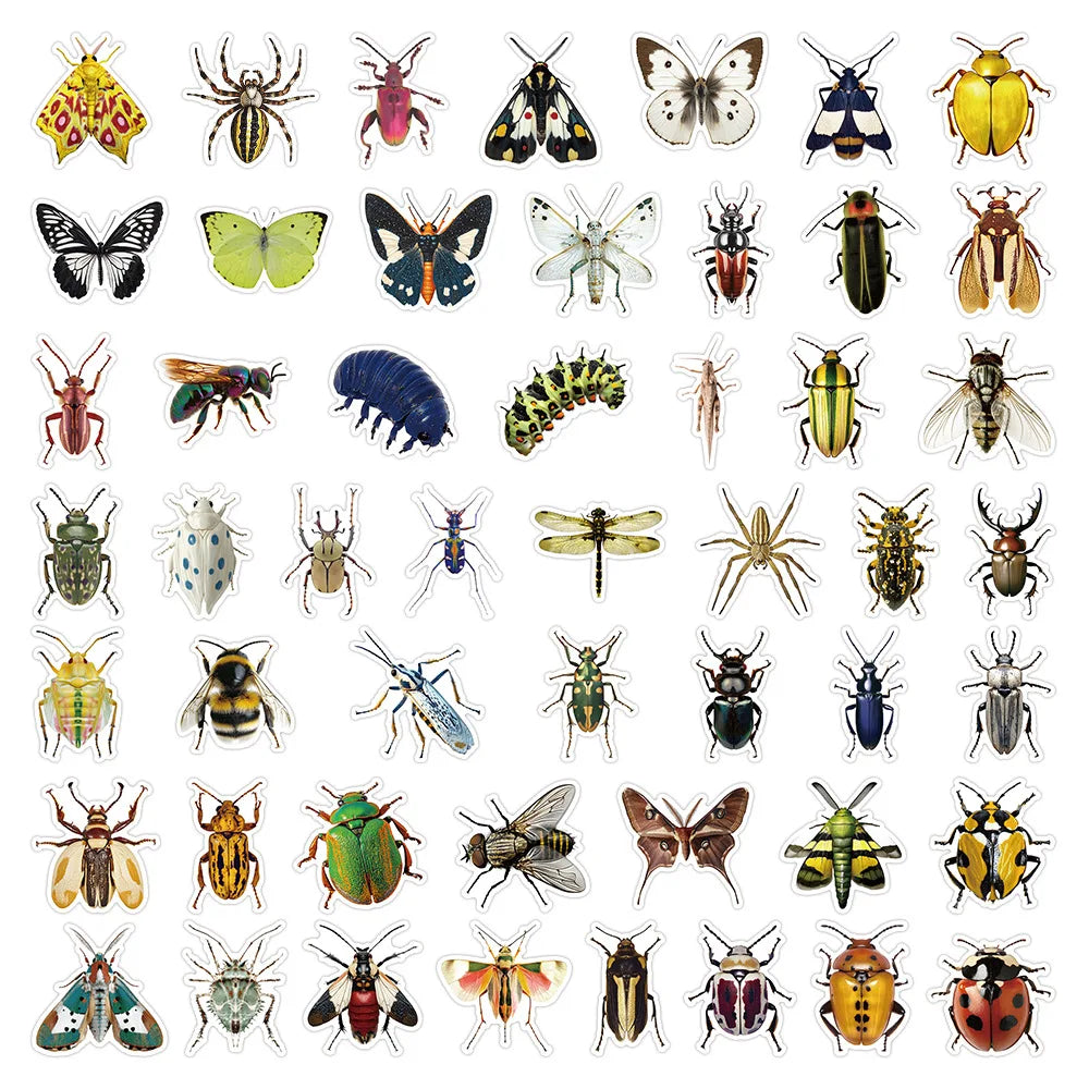 200PCS Cartoon Insect Stickers Exquisite DIY Handbooks Car Water Cups Waterproof Hot Stamping Stickers