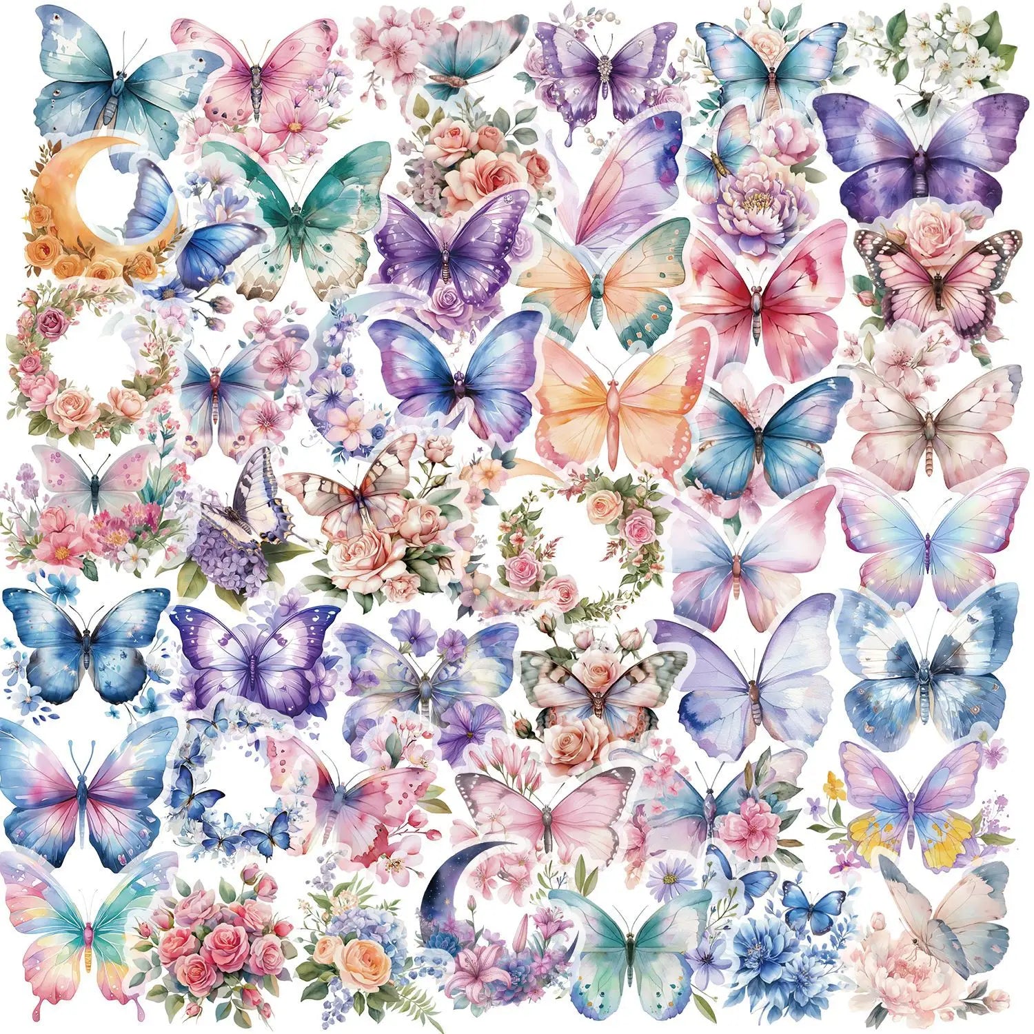 50Pcs Colorful Butterfly Sticker Pack Waterproof Transparent PET Booklet Butterfly Decor Guitar Laptop  Notebook Stickers Decal