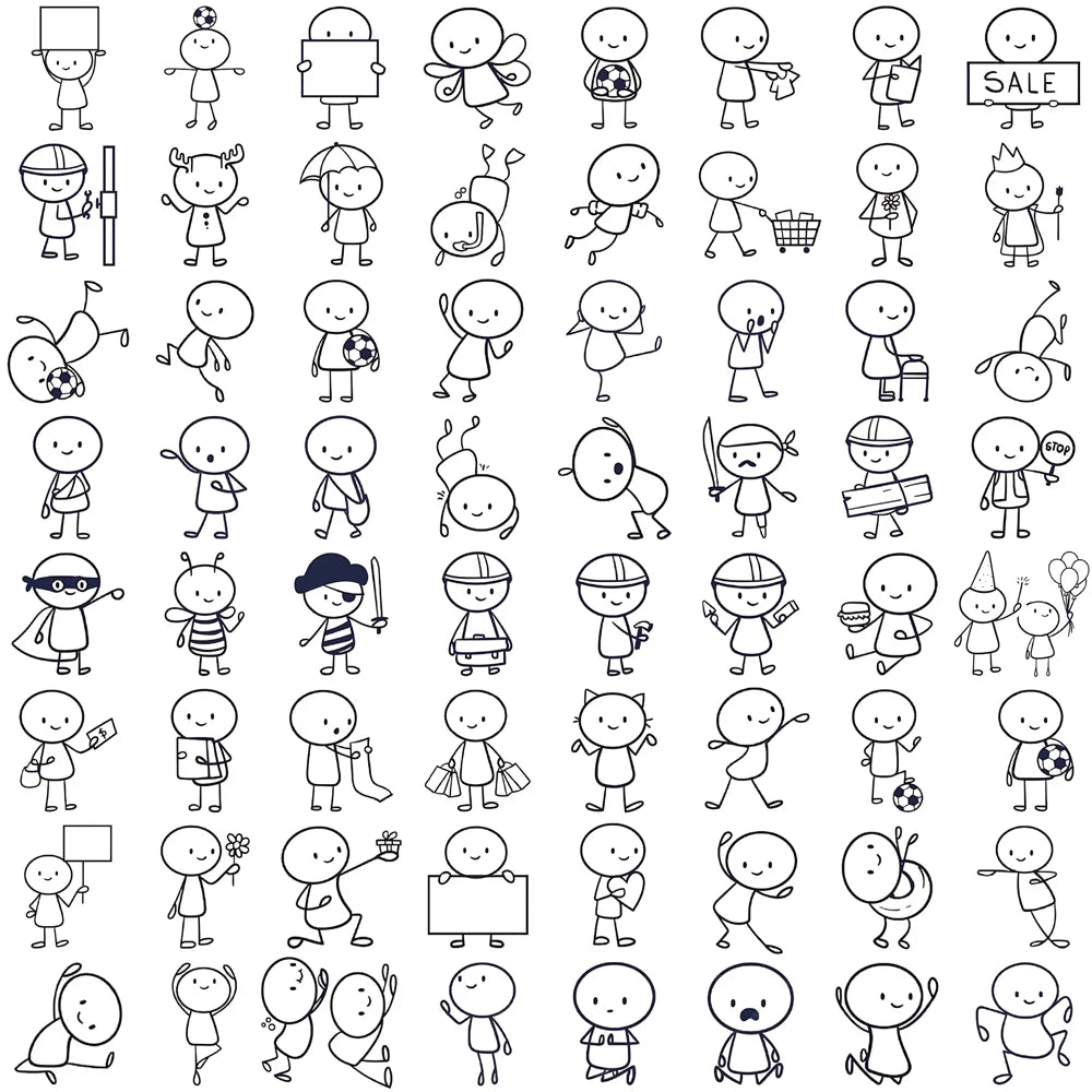 66PCS Q version of small character painting Stickers Cartoon Cafe Scrapbook Stationery Water DIY Bottle Laptop Decals Sticker