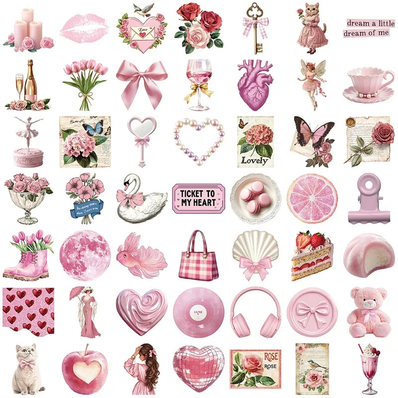 10/30/50PCS Kawaii Pink Angel PVC Sticky Sticker Aesthetic Stationery DIY Children's Decoration Scrapbooking School Supplies